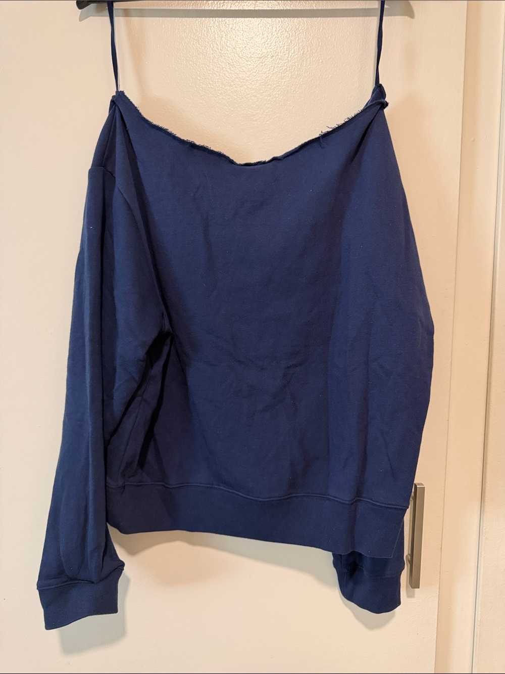 PINK Victoria's Secret Navy Off-Shoulder Pullover Sweatshirt with White Logo - Picture 3 of 3
